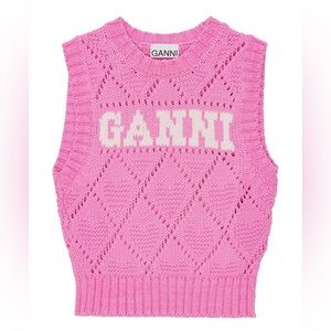GANNI logo intarsia knitted top (pink)